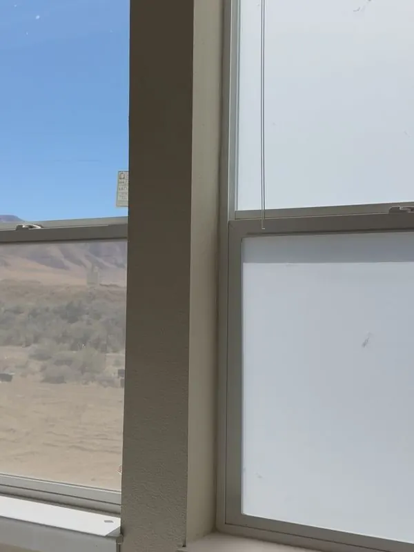 House windows with a clear view on the left and frosted glass on the right